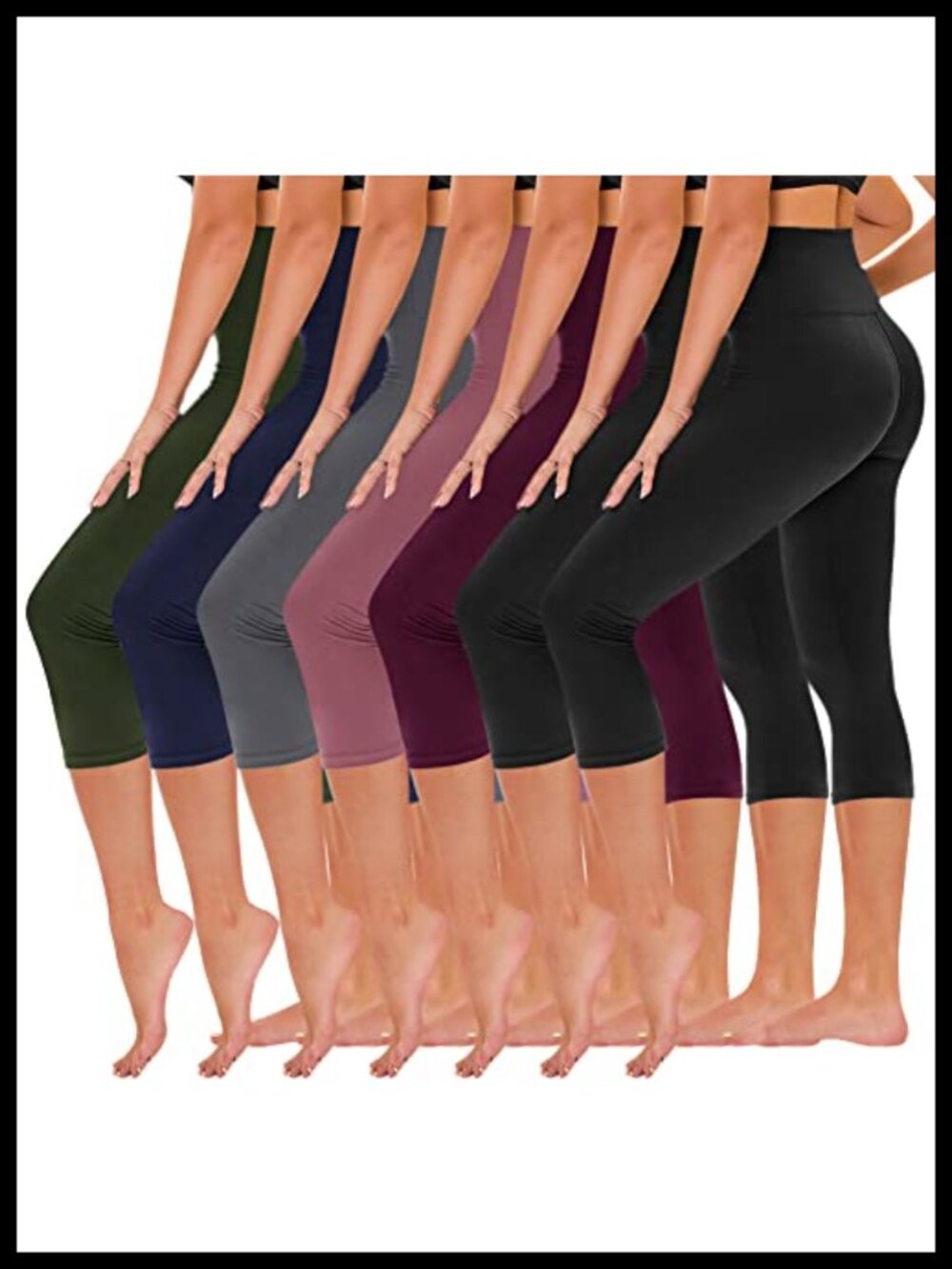7 Pack High Waisted Capri Yoga Leggings for Women with Pockets (No Colors)